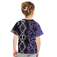Purple Aotearoa Kid T Shirt Taniko Motifs With Paua Shell Kowhaiwhai