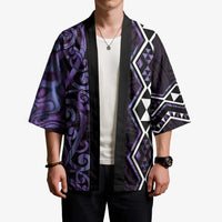 Purple Aotearoa Kimono Taniko Motifs With Paua Shell Kowhaiwhai - Polynesian Pride
