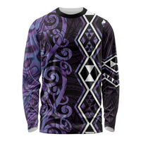 Purple Aotearoa Long Sleeve Shirt Taniko Motifs With Paua Shell Kowhaiwhai LT14 Unisex Purple - Polynesian Pride
