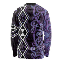 Purple Aotearoa Long Sleeve Shirt Taniko Motifs With Paua Shell Kowhaiwhai LT14 - Polynesian Pride