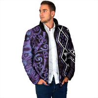 Purple Aotearoa Padded Jacket Taniko Motifs With Paua Shell Kowhaiwhai - Polynesian Pride