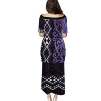 Purple Aotearoa Puletasi Taniko Motifs With Paua Shell Kowhaiwhai