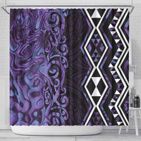 Purple Aotearoa Shower Curtain Taniko Motifs With Paua Shell Kowhaiwhai LT14 - Polynesian Pride