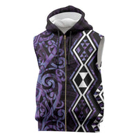 Purple Aotearoa Sleeveless Zip Hoodie Taniko Motifs With Paua Shell Kowhaiwhai - Polynesian Pride