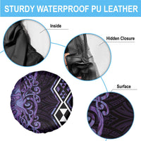 Purple Aotearoa Spare Tire Cover Taniko Motifs With Paua Shell Kowhaiwhai