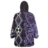 Purple Aotearoa Wearable Blanket Hoodie Taniko Motifs With Paua Shell Kowhaiwhai