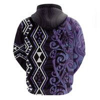 Purple Aotearoa Zip Hoodie Taniko Motifs With Paua Shell Kowhaiwhai LT14 - Polynesian Pride