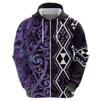 Purple Aotearoa Zip Hoodie Taniko Motifs With Paua Shell Kowhaiwhai LT14 - Polynesian Pride