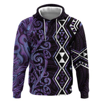 Purple Aotearoa Zip Hoodie Taniko Motifs With Paua Shell Kowhaiwhai LT14 Pullover Hoodie Purple - Polynesian Pride