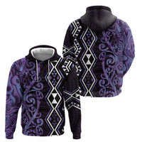 Purple Aotearoa Zip Hoodie Taniko Motifs With Paua Shell Kowhaiwhai LT14 - Polynesian Pride