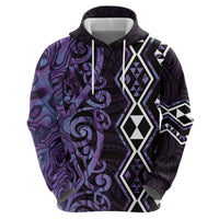 Purple Aotearoa Zip Hoodie Taniko Motifs With Paua Shell Kowhaiwhai LT14 - Polynesian Pride