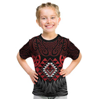 Aotearoa Kiwi Taniko Kid T Shirt Silver Fern With Maori Koru Pattern