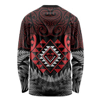 Aotearoa Kiwi Taniko Long Sleeve Shirt Silver Fern With Maori Koru Pattern
