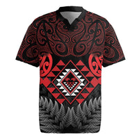 Aotearoa Kiwi Taniko Rugby Jersey Silver Fern With Maori Koru Pattern