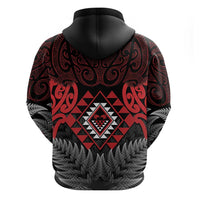 Aotearoa Kiwi Taniko Zip Hoodie Silver Fern With Maori Koru Pattern LT14 - Polynesian Pride