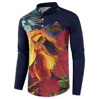 Hawaii Kilauea Big Islands Button Sweatshirt Pele Goddess With Tropical Flowers