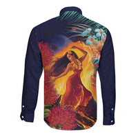 Hawaii Kilauea Big Islands Long Sleeve Button Shirt Pele Goddess With Tropical Flowers