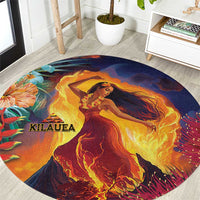 Hawaii Kilauea Big Islands Round Carpet Pele Goddess With Tropical Flowers LT14 Art - Polynesian Pride