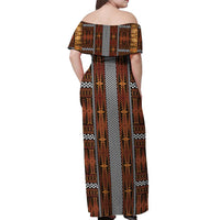 Malo e Lelei Tonga Off Shoulder Maxi Dress Tongan Ngatu Tapa Cloth LT14 - Polynesian Pride