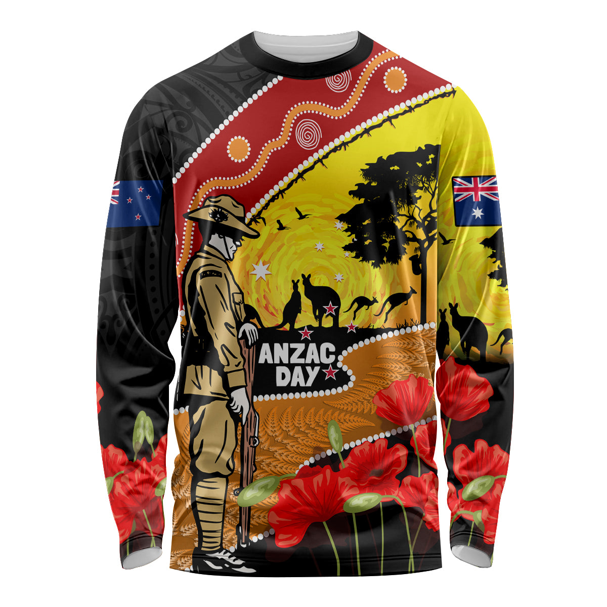 New Zealand And Australia ANZAC Day Long Sleeve Shirt Aboriginal Maori Starring Night Style LT14 Unisex Gold - Polynesian Pride