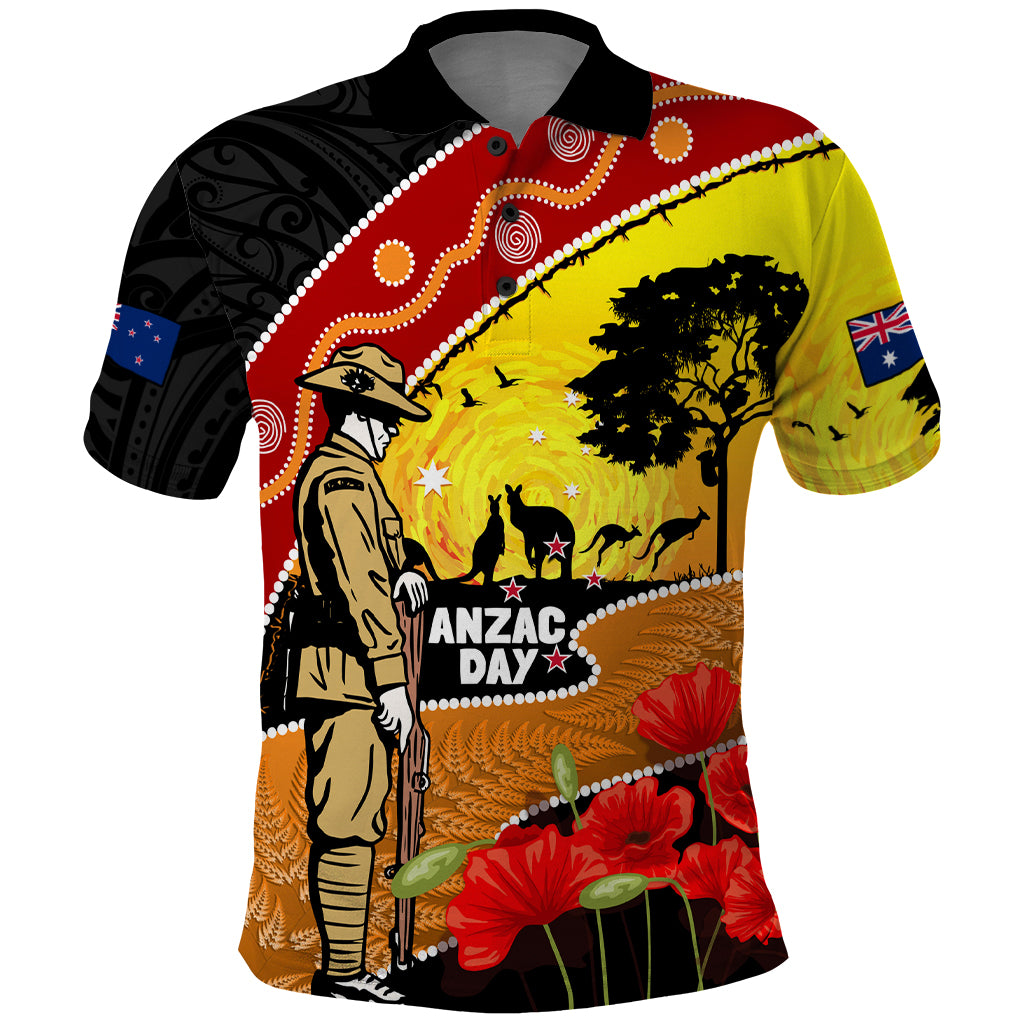 New Zealand And Australia ANZAC Day Polo Shirt Aboriginal Maori Starring Night Style LT14 Gold - Polynesian Pride