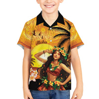 Aloha Hawaii Women's Day Family Matching Long Sleeve Bodycon Dress and Hawaiian Shirt Hula Girl With Sunset Vibes LT14 Son's Shirt Yellow - Polynesian Pride