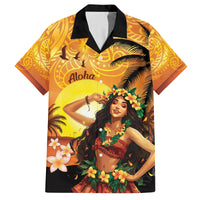 Aloha Hawaii Women's Day Family Matching Off Shoulder Long Sleeve Dress and Hawaiian Shirt Hula Girl With Sunset Vibes LT14 Dad's Shirt - Short Sleeve Yellow - Polynesian Pride
