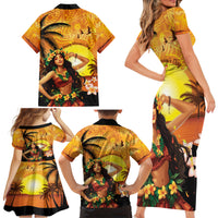 Aloha Hawaii Women's Day Family Matching Short Sleeve Bodycon Dress and Hawaiian Shirt Hula Girl With Sunset Vibes LT14 - Polynesian Pride