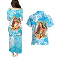 Aloha Hawaii Women's Day Couples Matching Puletasi and Hawaiian Shirt Hula Girl With Ukulele Tropical Style LT14 - Polynesian Pride