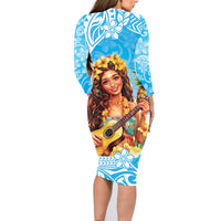 Aloha Hawaii Women's Day Family Matching Long Sleeve Bodycon Dress and Hawaiian Shirt Hula Girl With Ukulele Tropical Style LT14 - Polynesian Pride