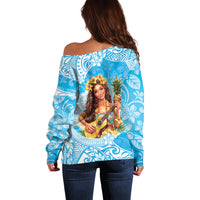 Aloha Hawaii Women's Day Off Shoulder Sweater Hula Girl With Ukulele Tropical Style LT14 - Polynesian Pride
