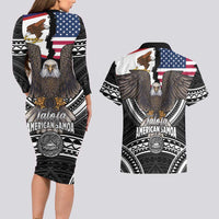 Talofa American Samoa Flag Day Couples Matching Long Sleeve Bodycon Dress and Hawaiian Shirt Bald Eagle Polynesian Tattoo
