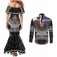Talofa American Samoa Flag Day Couples Matching Mermaid Dress and Long Sleeve Button Shirt Bald Eagle Polynesian Tattoo LT14 - Polynesian Pride