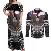 Talofa American Samoa Flag Day Couples Matching Off Shoulder Maxi Dress and Long Sleeve Button Shirt Bald Eagle Polynesian Tattoo