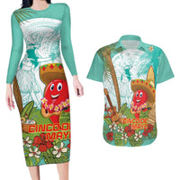 Hawaii Cinco de Mayo Couples Matching Long Sleeve Bodycon Dress and Hawaiian Shirt Chili Pepper Hula Girl Tropical Vibes