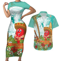 Hawaii Cinco de Mayo Couples Matching Short Sleeve Bodycon Dress and Hawaiian Shirt Chili Pepper Hula Girl Tropical Vibes