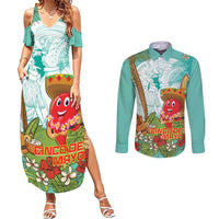 Hawaii Cinco de Mayo Couples Matching Summer Maxi Dress and Long Sleeve Button Shirt Chili Pepper Hula Girl Tropical Vibes