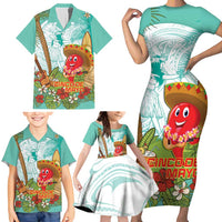Hawaii Cinco de Mayo Family Matching Short Sleeve Bodycon Dress and Hawaiian Shirt Chili Pepper Hula Girl Tropical Vibes