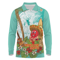 Hawaii Cinco de Mayo Long Sleeve Polo Shirt Chili Pepper Hula Girl Tropical Vibes LT14 Turquoise - Polynesian Pride