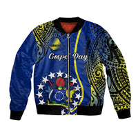 Personalised Cook Islands Sleeve Zip Bomber Jacket Mangaia Gospel Day Blue Version LT14 Unisex Blue - Polynesian Pride