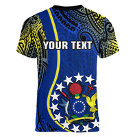 Personalised Cook Islands Women V Neck T Shirt Mangaia Gospel Day Blue Version LT14 - Polynesian Pride
