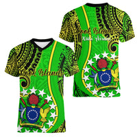 Polynesian Pride Cook Islands Women V Neck T Shirt Kuki Airani Coat Of Arms LT14 Female Green - Polynesian Pride