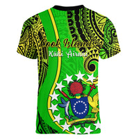Polynesian Pride Cook Islands Women V Neck T Shirt Kuki Airani Coat Of Arms LT14 - Polynesian Pride