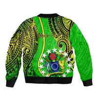 Personalised Cook Islands Sleeve Zip Bomber Jacket Kuki Airani Coat Of Arms LT14 - Polynesian Pride