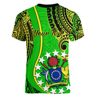 Personalised Cook Islands Women V Neck T Shirt Kuki Airani Coat Of Arms LT14 - Polynesian Pride