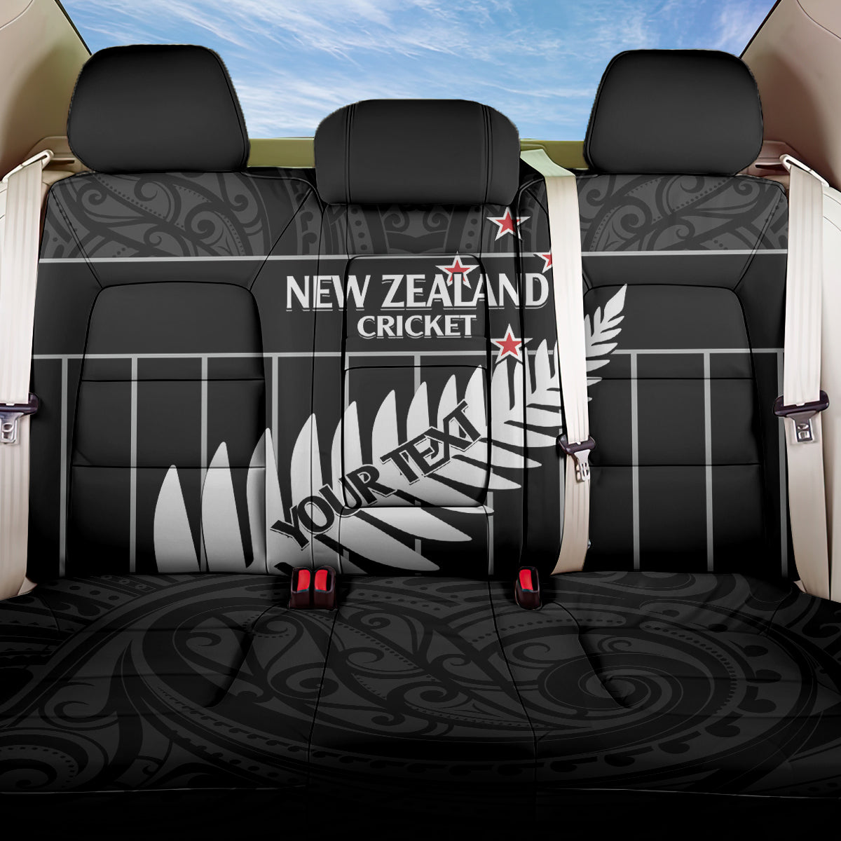 Custom New Zealand Silver Fern Cricket Back Car Seat Cover Aotearoa Maori Go Black Cap