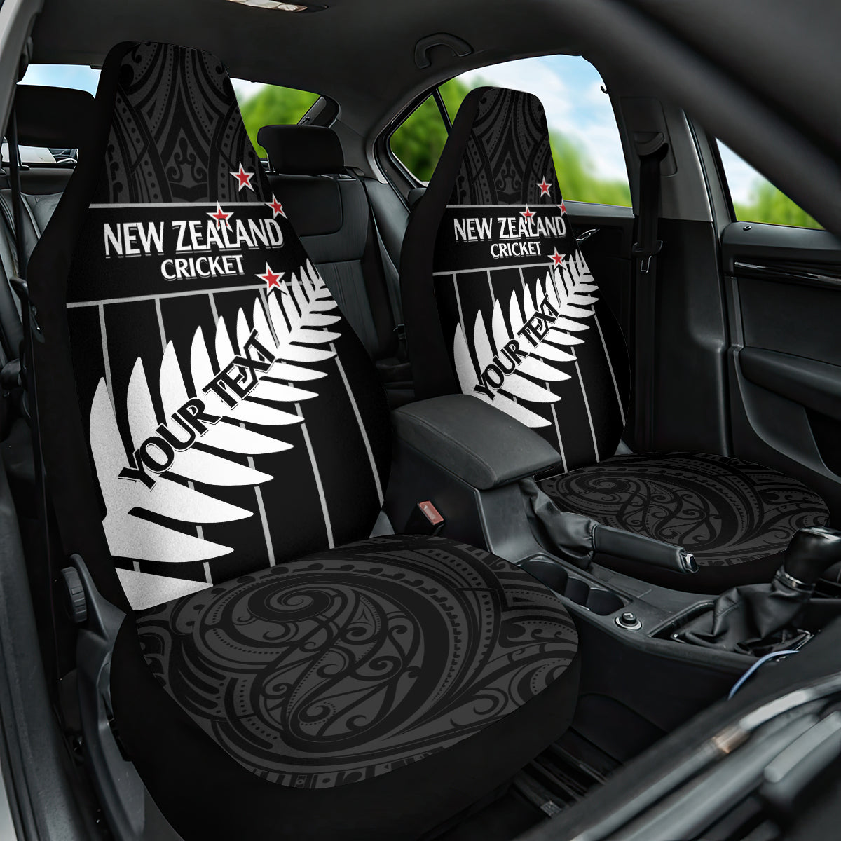 Custom New Zealand Silver Fern Cricket Car Seat Cover Aotearoa Maori Go Black Cap