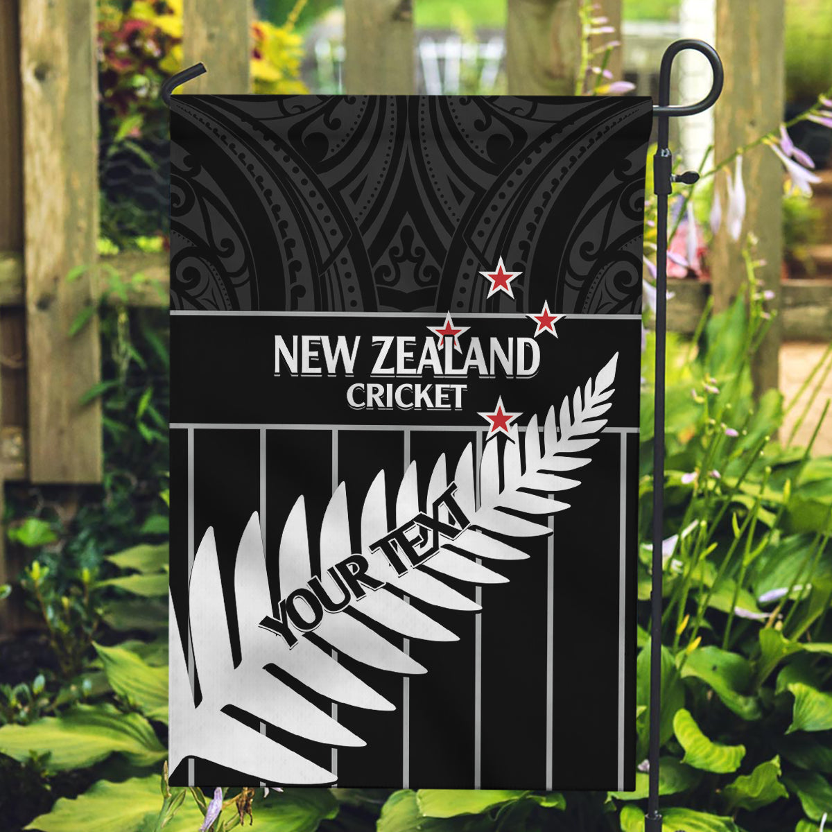 Custom New Zealand Silver Fern Cricket Garden Flag Aotearoa Maori Go Black Cap
