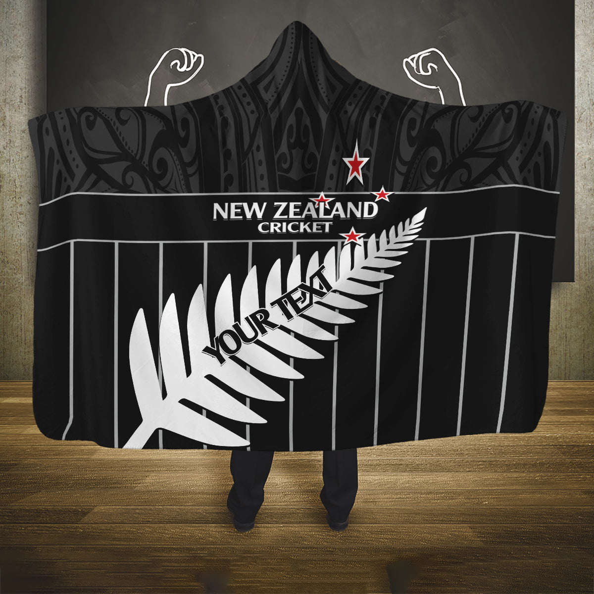Custom New Zealand Silver Fern Cricket Hooded Blanket Aotearoa Maori Go Black Cap