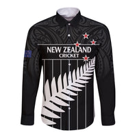 Custom New Zealand Silver Fern Cricket Long Sleeve Button Shirt Aotearoa Maori Go Black Cap LT14 Unisex Black - Polynesian Pride